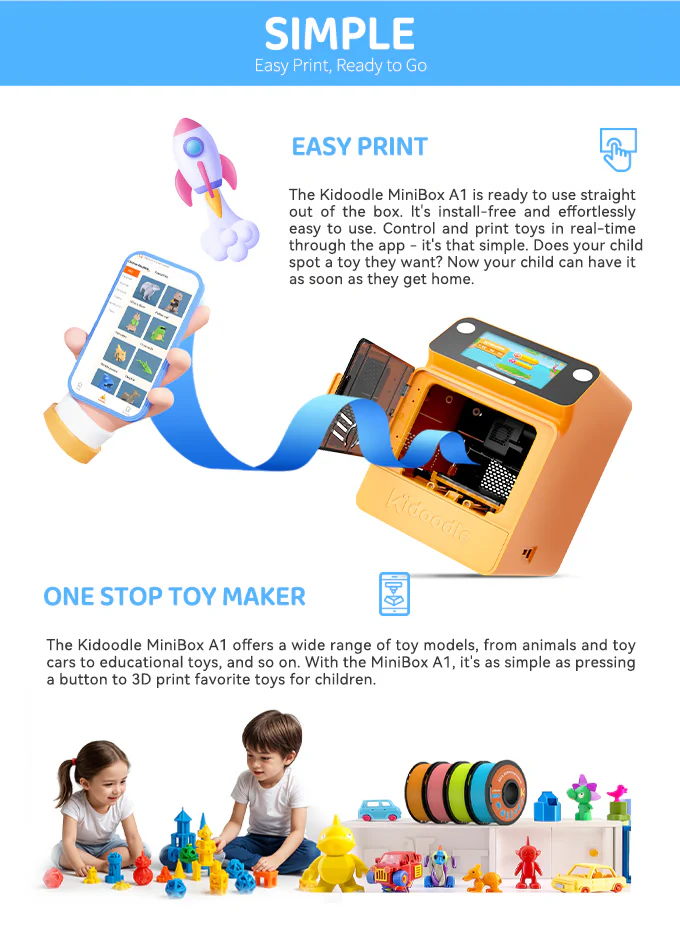 Kidoodle MiniBox A1: 3D Printer for Kids, Unleash Creativity with Kidoodle, 600mm/s High Speed, AutoLiv/Design Safe for Kids/5" Touch Screen, Wi-Fi/App Control, Easy to Install at Home/School - Image 13