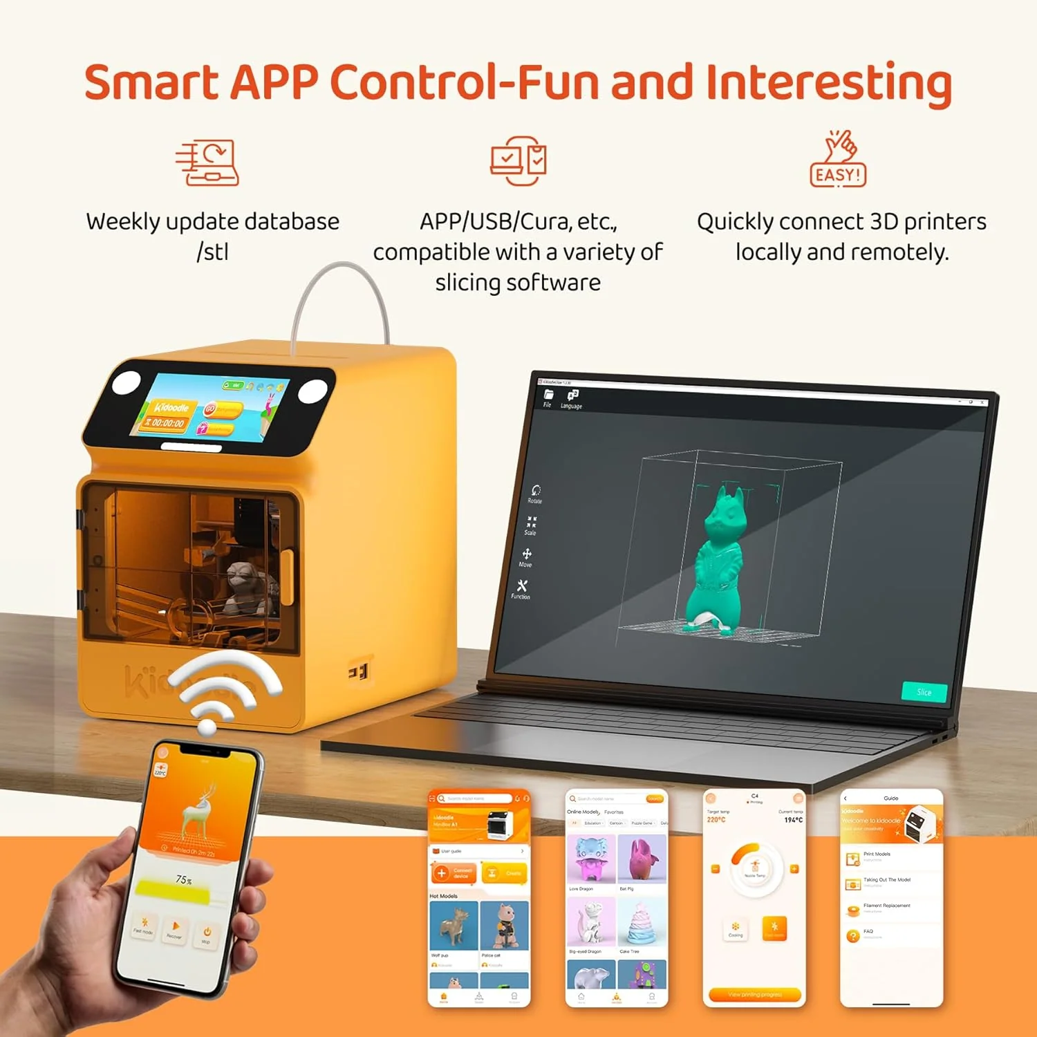 Kidoodle MiniBox A1: 3D Printer for Kids, Unleash Creativity with Kidoodle, 600mm/s High Speed, AutoLiv/Design Safe for Kids/5" Touch Screen, Wi-Fi/App Control, Easy to Install at Home/School - Image 7