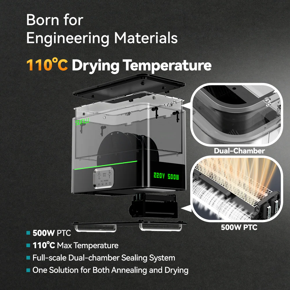 SUNLU FilaDryer E2, Up to 110℃, Professional Drying and Annealing, Born for Engineering 3D Printing Filaments - Image 15