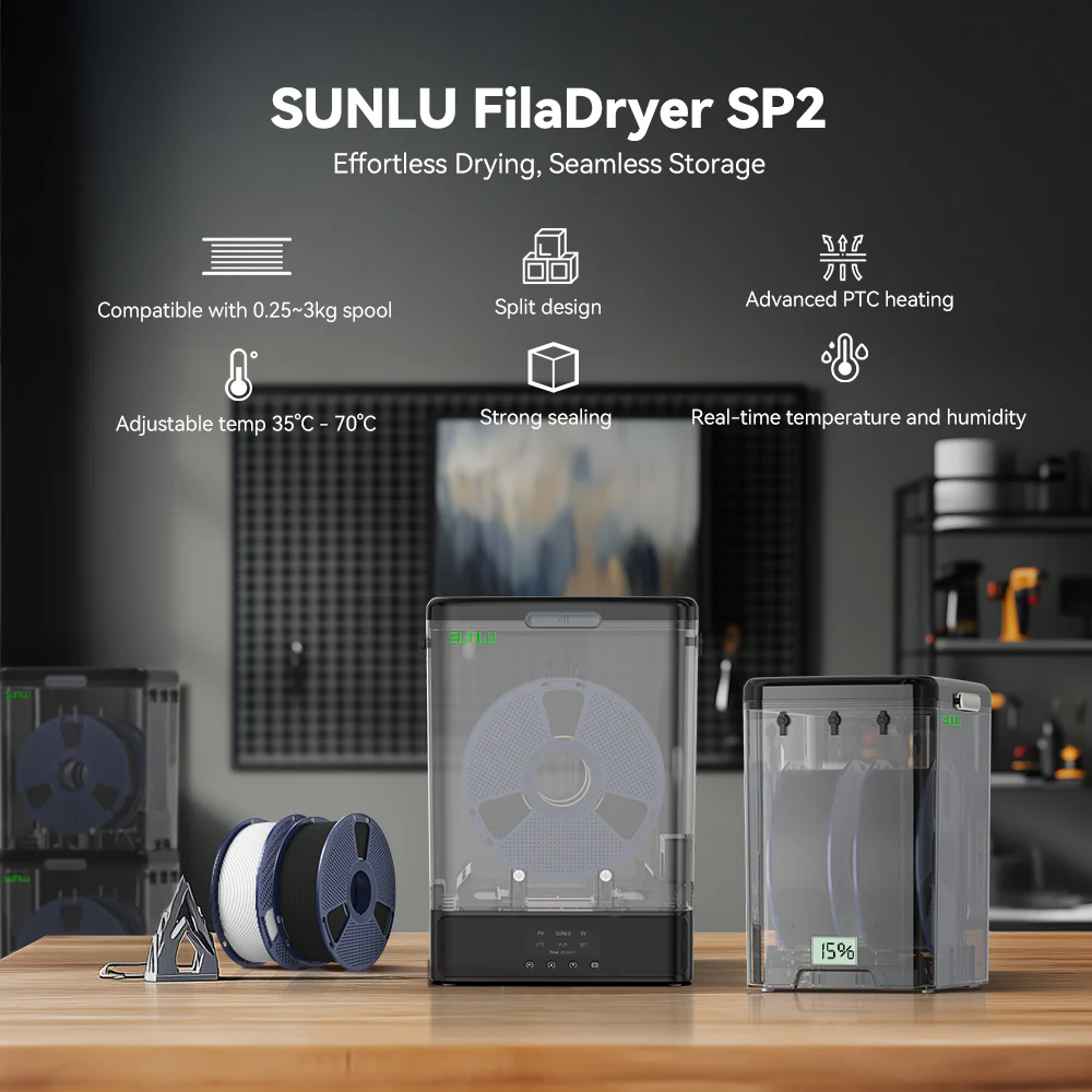 SUNLU FilaDryer SP2, 2-in-1 Filament Dryer Combine with Storage Box, Compatible with spool size 1kg×2 or 2kg×1 or 3kg×1 - Image 3
