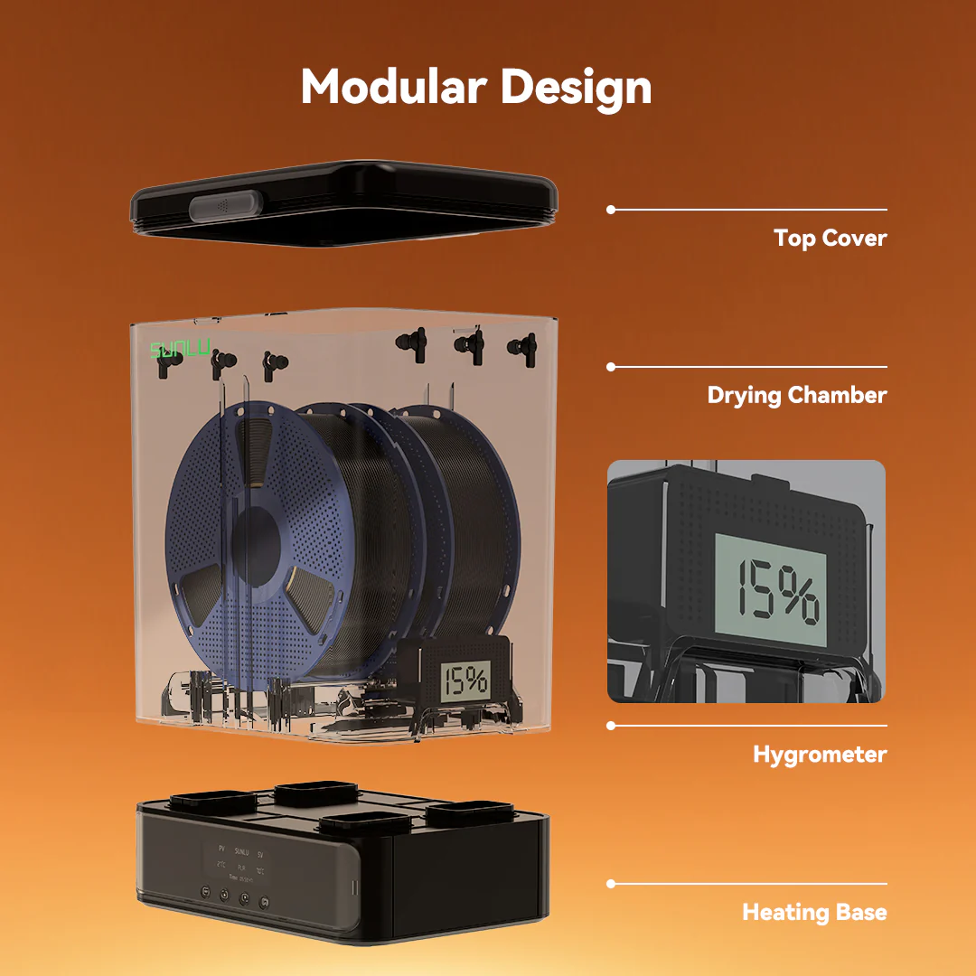 SUNLU FilaDryer SP2, 2-in-1 Filament Dryer Combine with Storage Box, Compatible with spool size 1kg×2 or 2kg×1 or 3kg×1 - Image 4