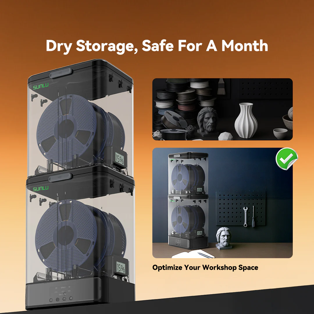 SUNLU FilaDryer SP2, 2-in-1 Filament Dryer Combine with Storage Box, Compatible with spool size 1kg×2 or 2kg×1 or 3kg×1 - Image 5