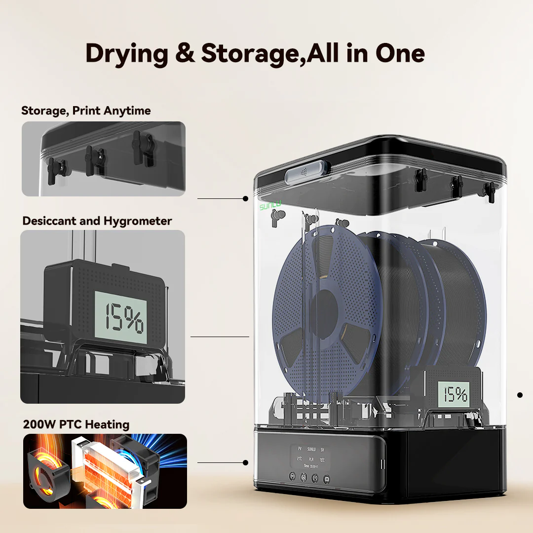 SUNLU FilaDryer SP2, 2-in-1 Filament Dryer Combine with Storage Box, Compatible with spool size 1kg×2 or 2kg×1 or 3kg×1 - Image 6
